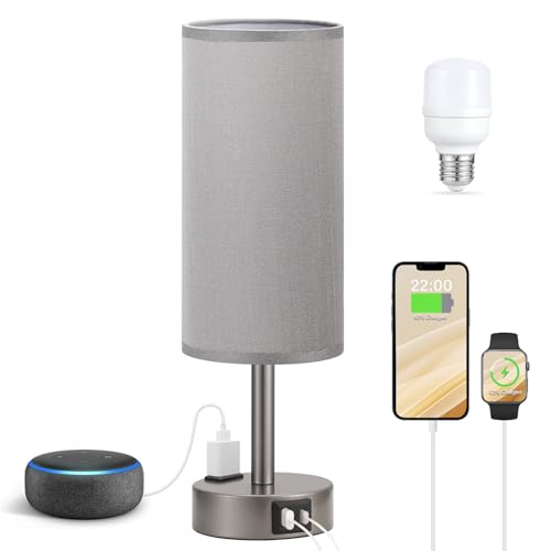 Smart Touch Dimmable Bedside Lamp with USB-C, AC Outlet, LED Bulb
