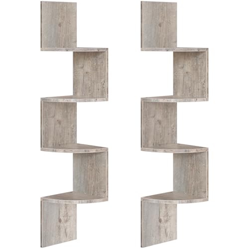 HOOBRO Rustic Floating Corner Shelves Set (2-Pack) - 4-Tier Wall Mounted Storage