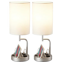 Dreamholder Dual Modern Table Lamps: USB Charging, AC Outlet, Phone Stands