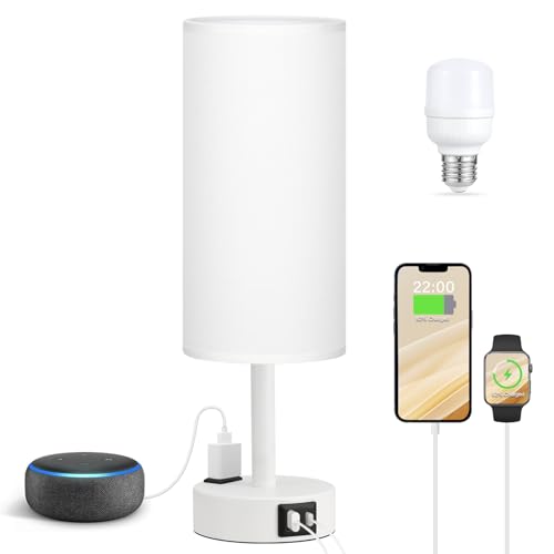 Smart Touch Dimmable Bedside Lamp with USB-C, AC Outlet, LED Bulb