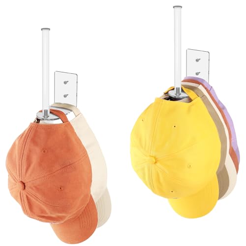 2-Pack Stainless Steel Baseball Cap Organizer Rack - Adhesive or Drill Mount