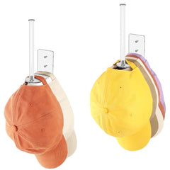 2-Pack Stainless Steel Baseball Cap Organizer Rack - Adhesive or Drill Mount