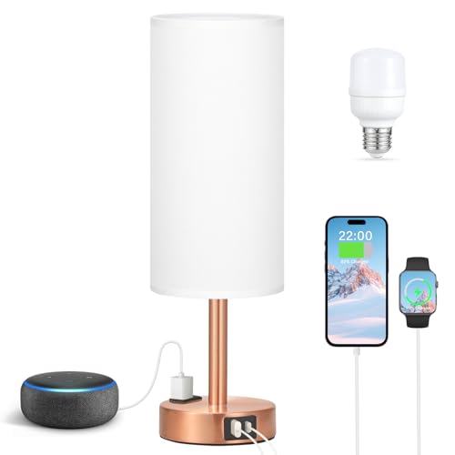 Smart Touch Dimmable Bedside Lamp with USB-C, AC Outlet, LED Bulb