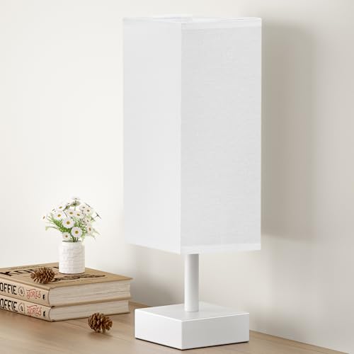 Minimalist Square Fabric Shade Table Lamp for Bedroom Bedside Nightstand Office
