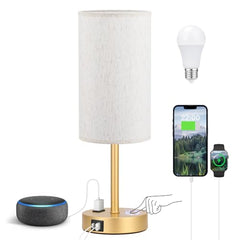 Smart Touch Dimmable Bedside Lamp with USB-C, AC Outlet, LED Bulb