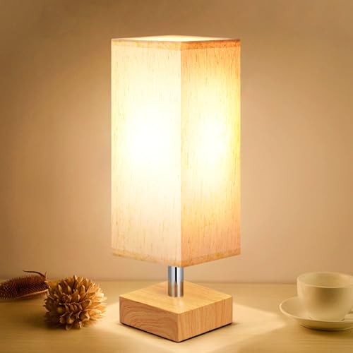 Minimalist Square Fabric Shade Table Lamp for Bedroom Bedside Nightstand Office