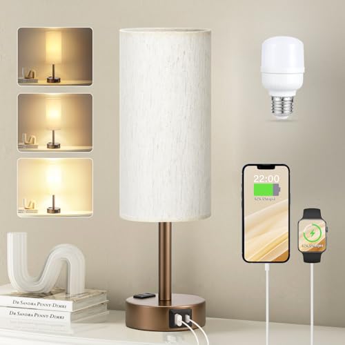 Smart Touch Dimmable Bedside Lamp with USB-C, AC Outlet, LED Bulb