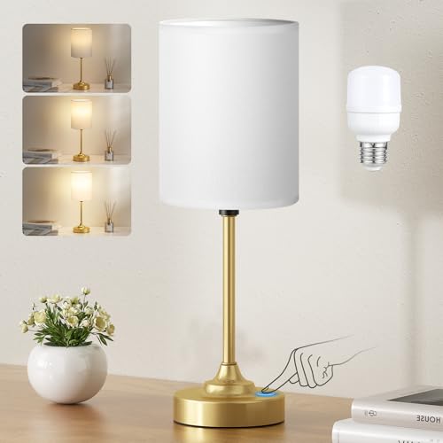 Smart Touch Dimmable Bedside Lamp with USB-C, AC Outlet, LED Bulb