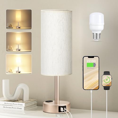 Smart Touch Dimmable Bedside Lamp with USB-C, AC Outlet, LED Bulb
