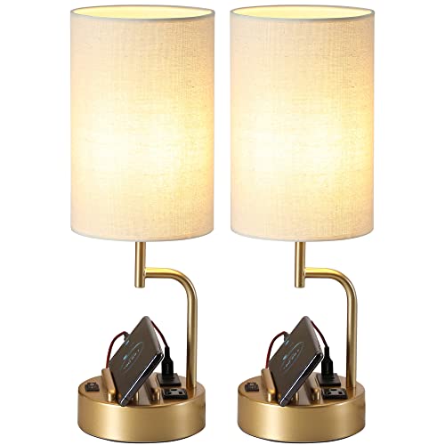 Dreamholder Dual Modern Table Lamps: USB Charging, AC Outlet, Phone Stands