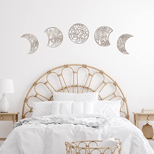 Jetec 5-Piece Wooden Moon Phase Wall Art Decor Set, Nordic Boho Lunar Aesthetic