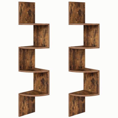 HOOBRO Rustic Floating Corner Shelves Set (2-Pack) - 4-Tier Wall Mounted Storage