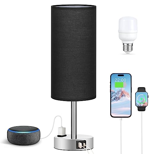 Smart Touch Dimmable Bedside Lamp with USB-C, AC Outlet, LED Bulb