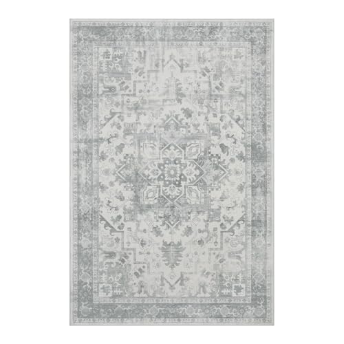 Rugxara Vintage Boho Washable Area Rug 5x7, Light Blue Grey, Non-Slip, Low Pile