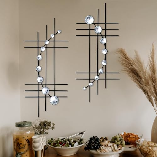 Dazzling Silver Crystal Sunburst Wall Art Decor Set - 3-Pack Metal Jeweled Bling