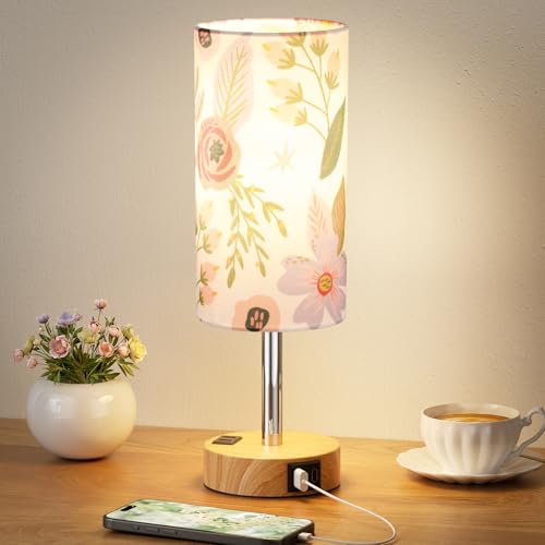 Smart Touch Dimmable Bedside Lamp with USB-C, AC Outlet, LED Bulb