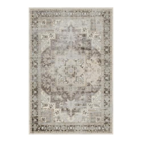 Rugxara Vintage Boho Washable Area Rug 5x7, Light Blue Grey, Non-Slip, Low Pile
