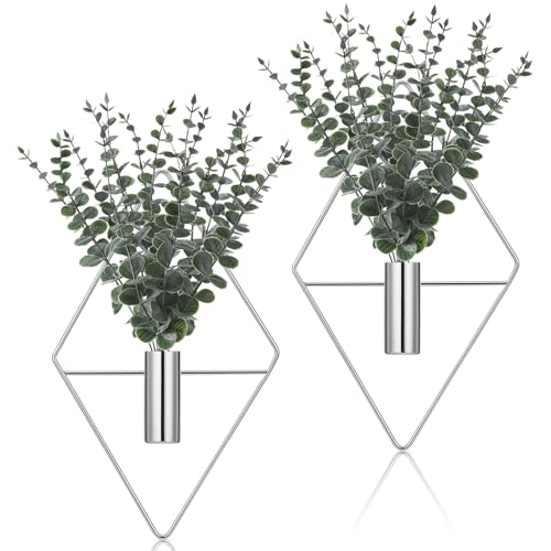 Jexine Modern Geometric Metal Hanging Planters with Faux Eucalyptus, 4-Pack Black