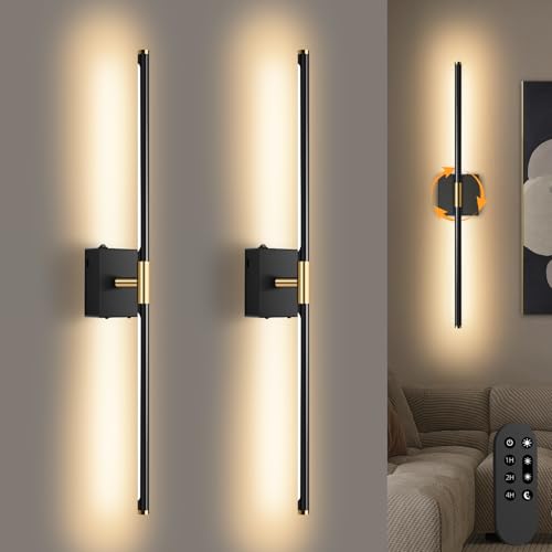 Wireless Rechargeable LED Wall Sconces Set, Dimmable Remote Control, 30-inch Black