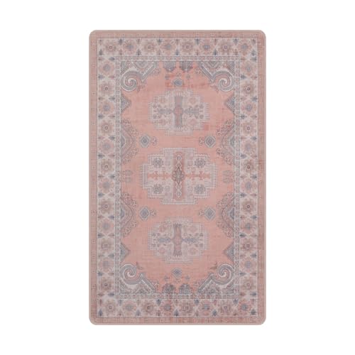 Luxury Washable Faux Wool Area Rug: Ultra Soft, Non-Slip Vintage Print