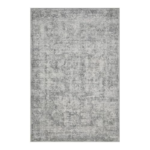 Vintage Boho Washable Faux Wool Rug, Non-Slip Low Pile, Taupe/Grey