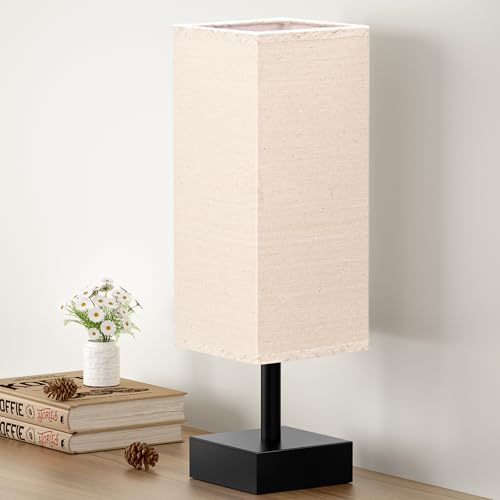 Minimalist Square Fabric Shade Table Lamp for Bedroom Bedside Nightstand Office