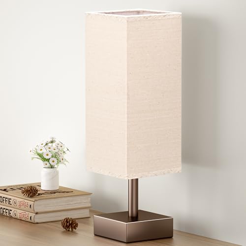 Minimalist Square Fabric Shade Table Lamp for Bedroom Bedside Nightstand Office