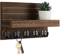 Stylish Paulownia Wood Wall Key & Mail Holder with Shelf, Large Hooks