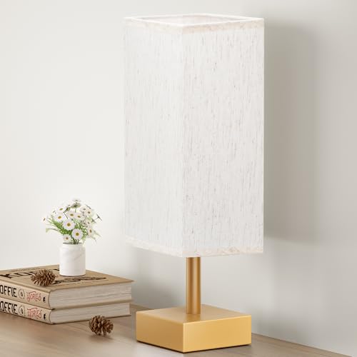 Minimalist Square Fabric Shade Table Lamp for Bedroom Bedside Nightstand Office