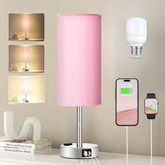 Smart Touch Dimmable Bedside Lamp with USB-C, AC Outlet, LED Bulb