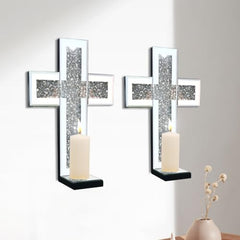 Sparkling Crystal Crush Diamond Mirrored Wall Sconces - Set of 2