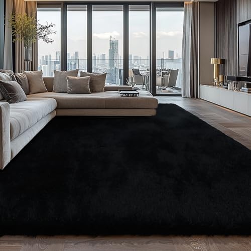 Boshengya Ultra Soft Fluffy Shag Area Rug, Tie-Dye Grey, Cozy Bedroom Living Room
