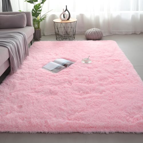 Boshengya Ultra Soft Fluffy Shag Area Rug, Tie-Dye Grey, Cozy Bedroom Living Room