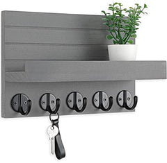 Stylish Paulownia Wood Wall Key & Mail Holder with Shelf, Large Hooks