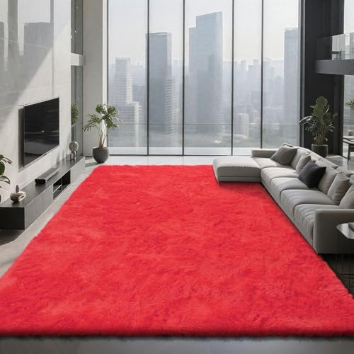 Boshengya Ultra Soft Fluffy Shag Area Rug, Tie-Dye Grey, Cozy Bedroom Living Room