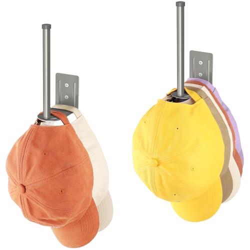 2-Pack Stainless Steel Baseball Cap Organizer Rack - Adhesive or Drill Mount