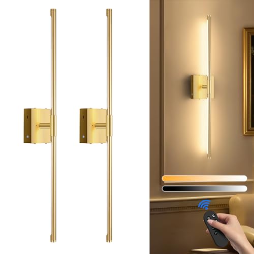 Wireless Rechargeable LED Wall Sconces Set, Dimmable Remote Control, 30-inch Black