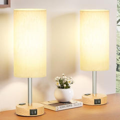 Smart Touch Dimmable Bedside Lamp with USB-C, AC Outlet, LED Bulb