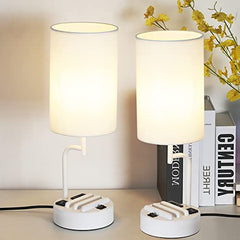 Dreamholder Dual Modern Table Lamps: USB Charging, AC Outlet, Phone Stands
