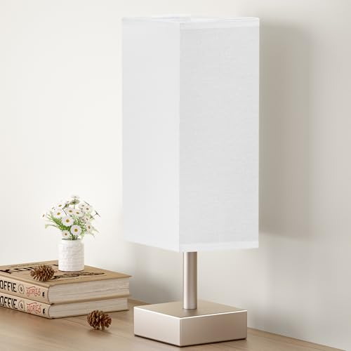 Minimalist Square Fabric Shade Table Lamp for Bedroom Bedside Nightstand Office