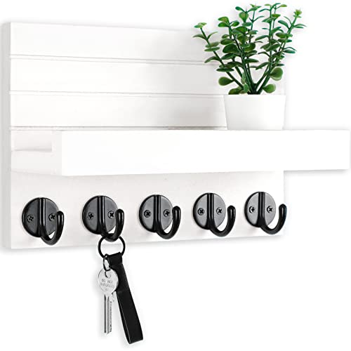 Stylish Paulownia Wood Wall Key & Mail Holder with Shelf, Large Hooks