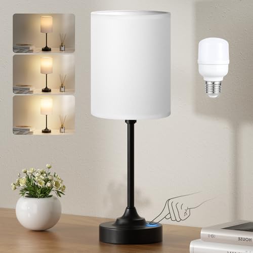 Smart Touch Dimmable Bedside Lamp with USB-C, AC Outlet, LED Bulb
