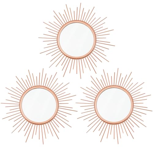 3-Pack Gold Sunburst Metal Wall Mirrors for Living Room Entryway Decor