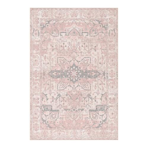 Vintage Boho Washable Faux Wool Rug, Non-Slip Low Pile, Taupe/Grey