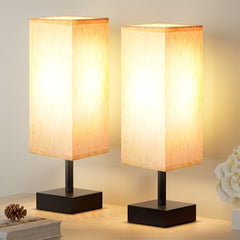 Minimalist Square Fabric Shade Table Lamp for Bedroom Bedside Nightstand Office