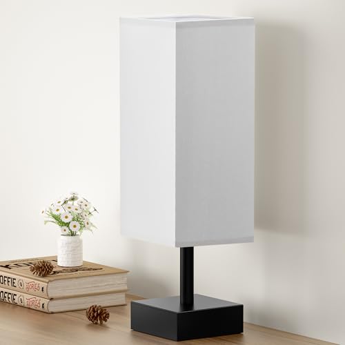 Minimalist Square Fabric Shade Table Lamp for Bedroom Bedside Nightstand Office