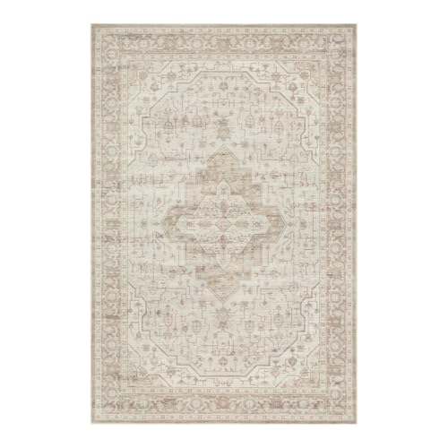 Rugxara Vintage Boho Washable Area Rug 5x7, Light Blue Grey, Non-Slip, Low Pile