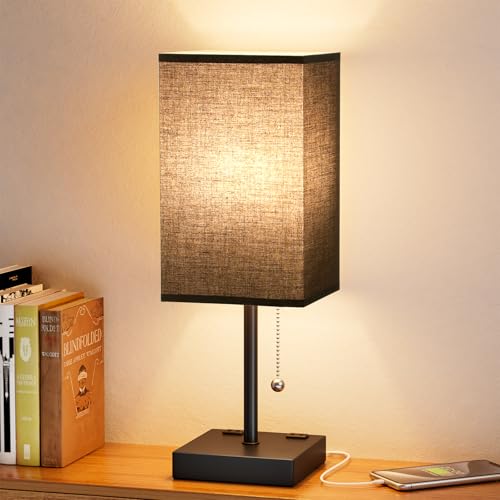 Minimalist Square Fabric Shade Table Lamp for Bedroom Bedside Nightstand Office