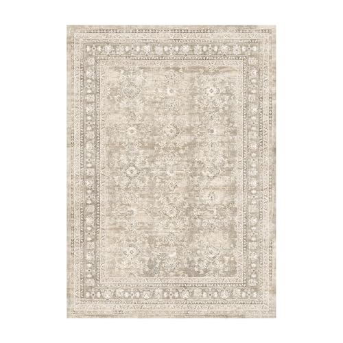 Lessymo Vintage Brown Distressed Floral Area Rug, Machine Washable Non-Slip Carpet