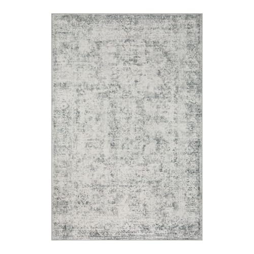 Vintage Boho Washable Faux Wool Rug, Non-Slip Low Pile, Taupe/Grey